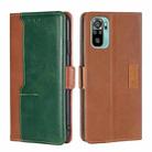 For Xiaomi Poco M5s 4G/Redmi Note 11 SE India Contrast Color Side Buckle Leather Phone Case(Light Brown + Green) - 1