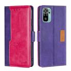 For Xiaomi Poco M5s 4G/Redmi Note 11 SE India Contrast Color Side Buckle Leather Phone Case(Purple + Rose Red) - 1