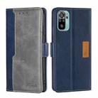 For Xiaomi Poco M5s 4G/Redmi Note 11 SE India Contrast Color Side Buckle Leather Phone Case(Blue + Grey) - 1