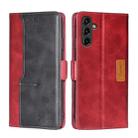 For Samsung Galaxy A14 5G Contrast Color Side Buckle Leather Phone Case(Red + Black) - 1