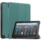 For  Amazon Fire HD 8 / HD 8 Plus 2022 Custer Solid Color 3-Fold Stand Leather Smart Tablet Case(Dark Green) - 1