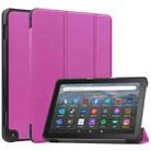 For  Amazon Fire HD 8 / HD 8 Plus 2022 Custer Solid Color 3-Fold Stand Leather Smart Tablet Case(Purple) - 1