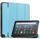 For  Amazon Fire HD 8 / HD 8 Plus 2022 Custer Solid Color 3-Fold Stand Leather Smart Tablet Case(Sky Blue) - 1