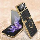 For Samsung Galaxy Z Flip3 5G GKK V-shaped Pattern Electroplated Leather Phone Case with Ring Holder(Black) - 1