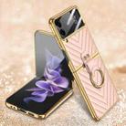 For Samsung Galaxy Z Flip4 GKK V-shaped Pattern Electroplated Leather Phone Case with Ring Holder(Pink) - 1