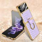 For Samsung Galaxy Z Flip4 GKK V-shaped Pattern Electroplated Leather Phone Case with Ring Holder(Purple) - 1