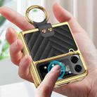 For Samsung Galaxy Z Flip4 GKK V-shaped Pattern Electroplated Leather Phone Case with Ring Holder(Black) - 1