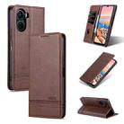 For vivo Y02s 4G/Y16 4G AZNS Magnetic Calf Texture Leather Phone Case(Dark Brown) - 1