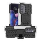For Motorola Edge 2022 Tire Texture TPU + PC Phone Case with Holder(White) - 1
