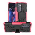For Motorola Edge 2022 Tire Texture TPU + PC Phone Case with Holder(Pink) - 1