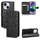 For iPhone 14 Honeycomb Dot Texture Leather Phone Case(Black) - 1