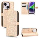 For iPhone 14 Honeycomb Dot Texture Leather Phone Case(Gold) - 1