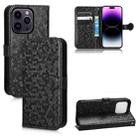 For iPhone 14 Pro Honeycomb Dot Texture Leather Phone Case(Black) - 1