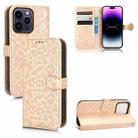 For iPhone 14 Pro Honeycomb Dot Texture Leather Phone Case(Gold) - 1