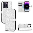 For iPhone 14 Pro Honeycomb Dot Texture Leather Phone Case(Silver) - 1