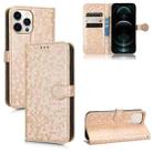 For iPhone 12 Pro Max Honeycomb Dot Texture Leather Phone Case(Gold) - 1