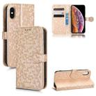 For iPhone X / XS Honeycomb Dot Texture Leather Phone Case(Gold) - 1