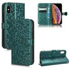 For iPhone XS Max Honeycomb Dot Texture Leather Phone Case(Green) - 1