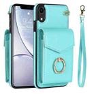 For iPhone XR Ring Holder RFID Card Slot Phone Case(Mint Green) - 1