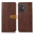 For Xiaomi Redmi 11 Prime 4G Stitching Thread Calf Texture Leather Phone Case(Coffee) - 1