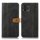 For Motorola Moto G72 4G Stitching Thread Calf Texture Leather Phone Case(Black) - 1