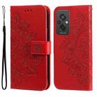 For Xiaomi Redmi 11 Prime 4G 7-petal Flowers Embossing Leather Phone Case(Red) - 1