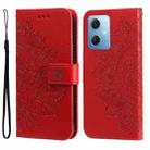 For Xiaomi Redmi Note 12 China 7-petal Flowers Embossing Leather Phone Case(Red) - 1
