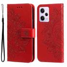 For Xiaomi Redmi Note 12 Pro+ China 7-petal Flowers Embossing Leather Phone Case(Red) - 1