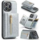 For iPhone 14 Pro Max DG.MING M3 Series Glitter Powder Card Bag Leather Case(Silver) - 1