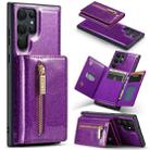 For Samsung Galaxy S22 Ultra 5G DG.MING M3 Series Glitter Powder Card Bag Leather Case(Dark Purple) - 1