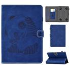 For 7 inch Embossing Sewing Thread Horizontal Painted Flat Leather Case with Pen Cover & Anti Skid Strip & Card Slot & Holder(Blue) - 1