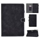 For Galaxy Tab A 10.1 (2019) T510 Embossing Sewing Thread Horizontal Painted Flat Leather Case with Pen Cover & Anti Skid Strip & Card Slot & Holder(Black) - 1