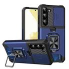 For Samsung Galaxy S23 5G Sliding Camshield Phone Case with Ring Holder & Card Slot(Blue) - 1