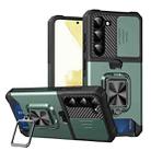 For Samsung Galaxy S23 5G Sliding Camshield Phone Case with Ring Holder & Card Slot(Green) - 1