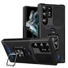 For Samsung Galaxy S23 Ultra 5G Sliding Camshield Phone Case with Ring Holder & Card Slot(Black) - 1