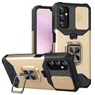 For Samsung Galaxy A14 5G Sliding Camshield Phone Case with Ring Holder & Card Slot(Gold) - 1
