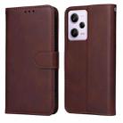 For Xiaomi Redmi Note 12 Pro 5G China Classic Calf Texture Flip Leather Case(Brown) - 1