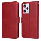 For Xiaomi Redmi Note 12 Pro+ China Classic Calf Texture Flip Leather Case(Red) - 1