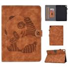 For iPad 10.2 Embossing Sewing Thread Horizontal Painted Flat Leather Case with Sleep Function & Pen Cover & Anti Skid Strip & Card Slot & Holder(Brown) - 1