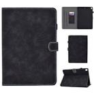 For iPad 10.2 Embossing Sewing Thread Horizontal Painted Flat Leather Case with Sleep Function & Pen Cover & Anti Skid Strip & Card Slot & Holder(Black) - 1