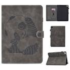 For iPad Air 2 Embossing Sewing Thread Horizontal Painted Flat Leather Case with Sleep Function & Pen Cover & Anti Skid Strip & Card Slot & Holder(Gray) - 1
