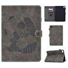 For iPad mini 2 / 3 / 4 / 5 Embossing Sewing Thread Horizontal Painted Flat Leather Case with Sleep Function & Pen Cover & Anti Skid Strip & Card Slot & Holder(Gray) - 1