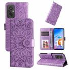 For Xiaomi Redmi 11 Prime 4G Embossed Sunflower Leather Phone Case(Purple) - 1