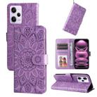 For Xiaomi Redmi Note 12 Pro+ China Embossed Sunflower Leather Phone Case(Purple) - 1
