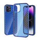 For iPhone 14 Grid Pattern Transparent TPU Phone Case(Blue) - 1