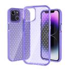 For iPhone 14 Grid Pattern Transparent TPU Phone Case(Purple) - 1