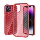 For iPhone 14 Grid Pattern Transparent TPU Phone Case(Red) - 1