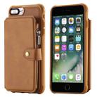 For iPhone 7 Plus / 8 Plus Zipper Shockproof Protective Case with Card Slots & Bracket & Photo Holder & Wallet Function(Brown) - 1