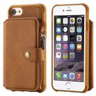 For iPhone SE 2022 / SE 2020 / 8 / 7 Zipper Shockproof Protective Case with Card Slots & Bracket & Photo Holder & Wallet Function(Brown) - 1