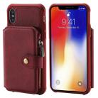 For iPhone X / XS Zipper Shockproof Protective Case with Card Slots & Bracket & Photo Holder & Wallet Function(Red) - 1